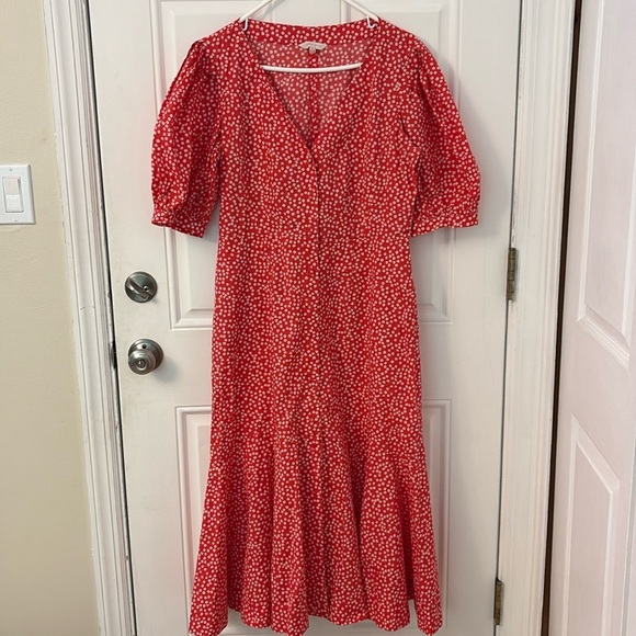 Rebecca Taylor MALIA FLORAL POPLIN DRESS IN CHERRY COMBO sz 8 - Picture 2 of 9